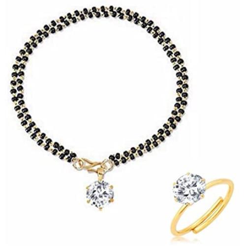 Efulgenz Indian Jewelry Bollywood Combo of Stylish Mangalsutra Bracelet and Ring for Women