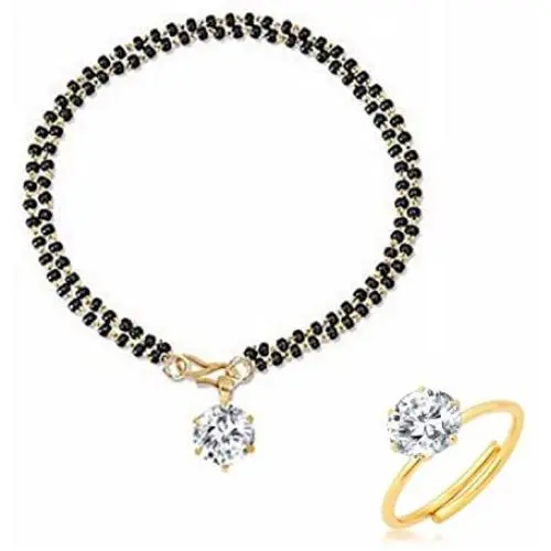 Efulgenz Indian Jewelry Bollywood Combo of Stylish Mangalsutra Bracelet and Ring for Women