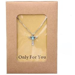 Birthstone Necklaces Cross Necklace for Women Girls Cubic Zirconia Angel Wing Birthstone Heart Charm Pendant Necklace Gifts for Valentine