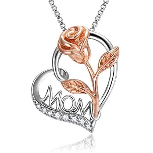 Klurent Rose Flower Necklace Gift for Women Rose Jewelry for Teen Girls Flower Necklaces Birthday Gift Anniversary for Wife Mom Daughter Girlfriend with Gift Box