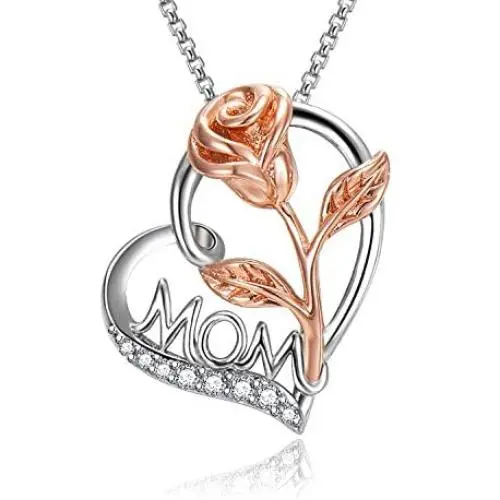 Klurent Rose Flower Necklace Gift for Women Rose Jewelry for Teen Girls Flower Necklaces Birthday Gift Anniversary for Wife Mom Daughter Girlfriend with Gift Box