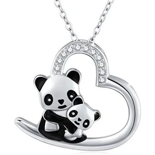 Panda Necklace Gifts for Mother Daughter 925 Sterling Silver I Love You Forever Heart Pendant Necklace for Women Teens Mothers Day Jewelry Gifts for Mom Mama Sister