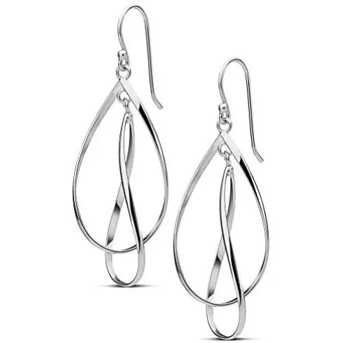 Highstreet Sterling Silver plated double teardrop drop earrings for women |unique and trendy design| light and easy to wear| Hypoallergenic