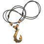 Nove Jewelry Leather Brown Hawaiian Fish Hook Pendant Hemp Cord Chain - Adjustable Black Cord