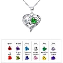 YINSHIFU Name Necklace Personalized Heart Necklace with 2 Birthstones, Customized 2 Names Pendant for Couples Valentines Day Gift