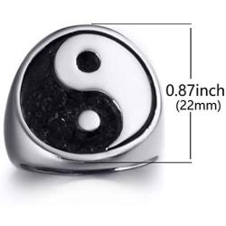 Elfasio Chinese Yin Yang Rings Kung Fu Martial Arts Mens Stainless Steel Symbol Vintage Jewelry