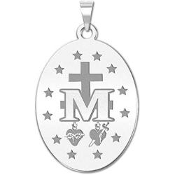 PicturesOnGold.com Miraculous Medal Necklace Color Oval Pendant - Available in Solid 14K Yellow or White Gold, or Sterling Silver