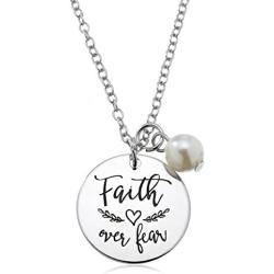 PammyJ Faith Over Fear Necklace for Girls – Inspirational Jewelry Gifts for Women, 18'' + 2'' ext