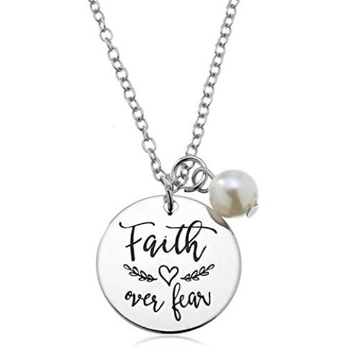 PammyJ Faith Over Fear Necklace for Girls – Inspirational Jewelry Gifts for Women, 18'' + 2'' ext