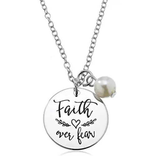 PammyJ Faith Over Fear Necklace for Girls – Inspirational Jewelry Gifts for Women, 18'' + 2'' ext PammyJ Faith Over Fear Necklace for Girls – Inspirational Jewelry Gifts for Women, 18'' + 2'' ext