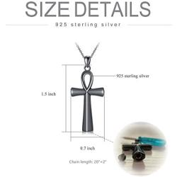 PDTJMTG Ankh Urn Necklace Black Sterling Silver Coptic Necklace for Keeping Human Ashes