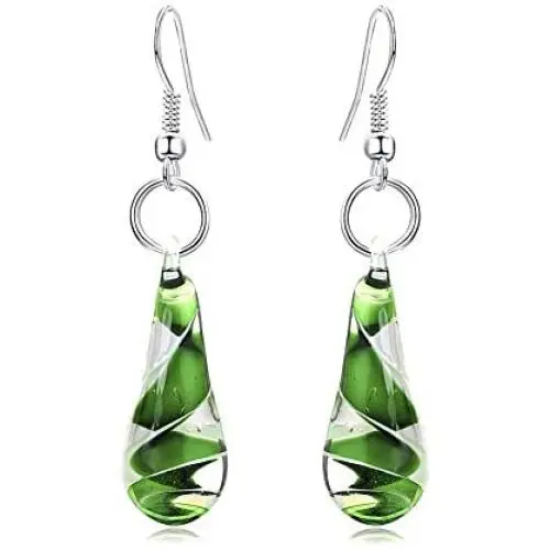 GIMEFIVE Handmade Water Drop Shape Spiral Lampwork Fashion Glass Bead Pendant Dangle Earrings