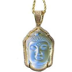 Iced Guanyin Tathagata Buddha White Jade Pendant Necklace 20'' Rope Chain Genuine Certified Grade A Jadeite Jade Hand Crafted, Jade Necklace, 14k Gold Filled Laughing Jade Buddha Necklace, Jade Medallion, Fast Prime Shipping