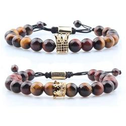 GVUSMIL 8mm Crown Lava Rock Stone Essential Oil Diffuser Bracelet Braided Rope Stone Yoga Beads Bracelets for Men Women