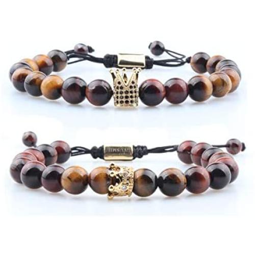 GVUSMIL 8mm Crown Lava Rock Stone Essential Oil Diffuser Bracelet Braided Rope Stone Yoga Beads Bracelets for Men Women