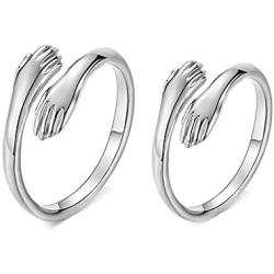 YZZTHQ 2PCS Hugging Band Hug Hands Eternity Couple Rings Sliver Open Adjustable Lover Statement Rings