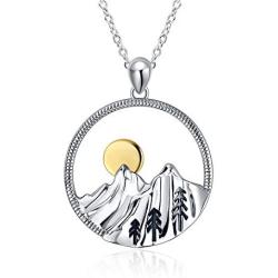 YFN Mountain Necklace Sterling Silver Mountain Range Ocean Wave Pendant Necklace Nature Jewelry Gift for Skiers, Hikers, Campers, Climbers,Nature Lovers and Ocean Lovers.