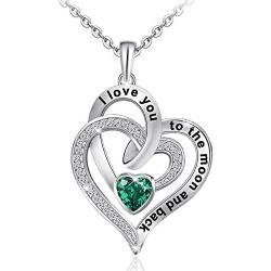 Distance Heart Necklace for Women 925 Sterling Sliver Heart Jewelry I Love You to The Moon and Back Necklaces for Mother Girlfriend Wife with Jewelry Gift Box