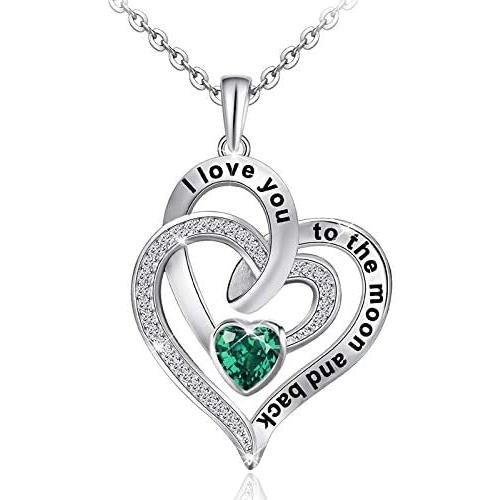Distance Heart Necklace for Women 925 Sterling Sliver Heart Jewelry I Love You to The Moon and Back Necklaces for Mother Girlfriend Wife with Jewelry Gift Box