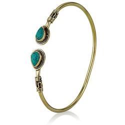 Synthetic Turquoise Brass Adjustable Bangle Bracelet