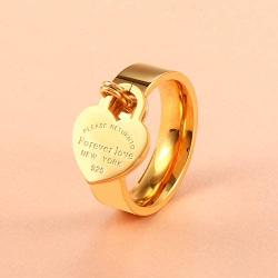 JINHUI Valentines Day Gift Jewelry 18K Gold/Rose Gold Forever Love Ring with Engraved Heart Charm Jewelry for Women Size 7#, 8#, 9#,10#