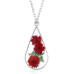 Eiffy Floating Lockets Dried Rose Flowers Sunflower Specimen Pendant Necklaces Plant Waterdrop Glass Cameo Necklace for Women
