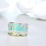 N-A Lucky Flower Tree Rings Gold Pink Opal Green Enamel Wide Ring for Woman Party Crystal Vintage Jewelry