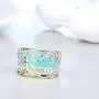 N-A Lucky Flower Tree Rings Gold Pink Opal Green Enamel Wide Ring for Woman Party Crystal Vintage Jewelry