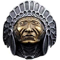 Oakky Mens 316L Stainless Steel Native American Indian Chief Headdresses Skull Biker Ring Punk