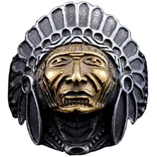 Oakky Mens 316L Stainless Steel Native American Indian Chief Headdresses Skull Biker Ring Punk