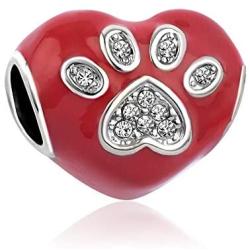 SBI Jewelry Love Heart Charm for Bracelet Red Heartbeat Dog Paw Print Charm Gift for Women Girls Mom