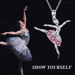 AOBOCO Ballerina Necklace Sterling Silver Dancer Pendant Jewelry with Birthstone Crystals, Ballet Themed Dancer Gifts for Girls Teens Women