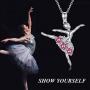 AOBOCO Ballerina Necklace Sterling Silver Dancer Pendant Jewelry with Birthstone Crystals, Ballet Themed Dancer Gifts for Girls Teens Women