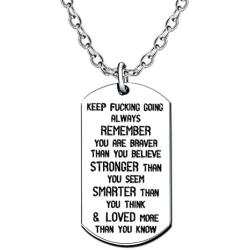 lauhonmin Inspirational Graduation Gifts Necklace - Keep Fucking Going You are Braver Stronger Smarter Than You Think Stainless Steel