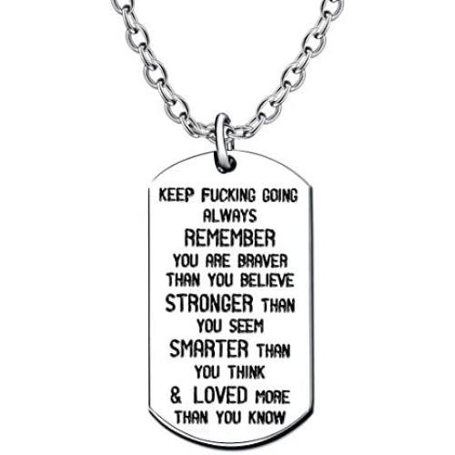 lauhonmin Inspirational Graduation Gifts Necklace - Keep Fucking Going You are Braver Stronger Smarter Than You Think Stainless Steel
