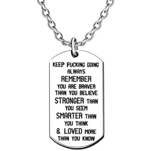 lauhonmin Inspirational Graduation Gifts Necklace - Keep Fucking Going You are Braver Stronger Smarter Than You Think Stainless Steel
