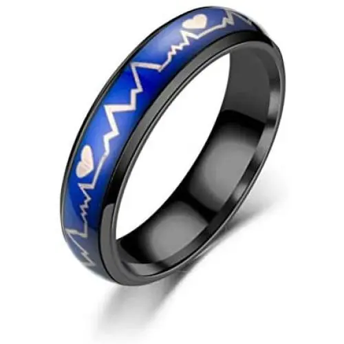 hohrayway Emotional Change Color Temperature Feeling Heartbeat ECG Rings Mood Rings for Lovers Stainless Steel Rings 6mm hohrayway Emotional Change Color Temperature Feeling Heartbeat ECG Rings Mood Rings for Lovers Stainless Steel Rings 6mm