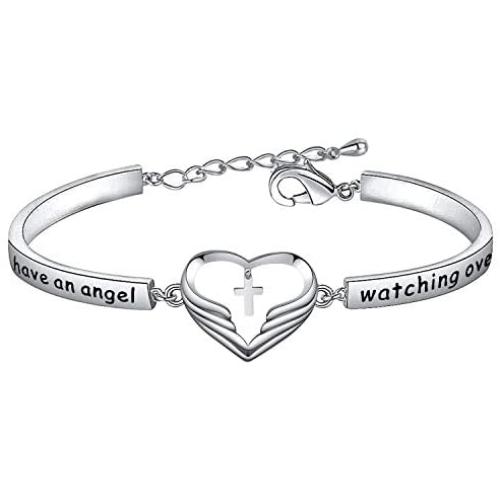 AKTAP Memory Gifts for Loss Loved Ones Remembrance Gift I Have an Angels Watching Over Me Cross Prayer Angel Bracelet Sympathy Gift Bereavement&n