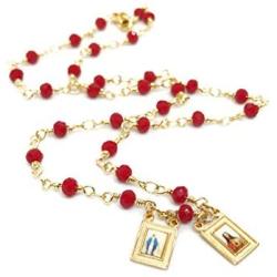 Scapular Gold Plated Necklace for Women''17 Inches'' Red Crystal Beads Chain