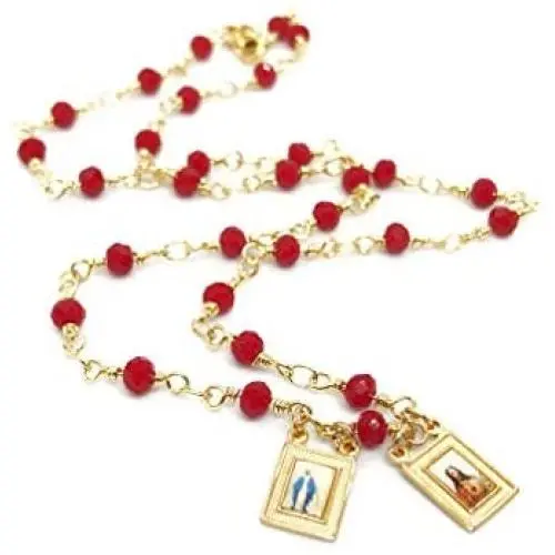 Scapular Gold Plated Necklace for Women''17 Inches'' Red Crystal Beads Chain Scapular Gold Plated Necklace for Women''17 Inches'' Red Crystal Beads Chain