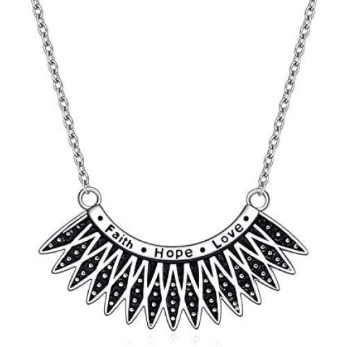 Dissent Collar Necklace Sterling Silver Engraved Faith Hope Love Pendant Necklace Jewelry Memory Ruth Bader Ginsburg