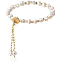Cowlyn Pearl Bracelet Chain Link Baroque Culture Bossimi 14K Gold Filled Adjustable Fashion Valentine Charm Dainty Handmade Jewelry for Women Wife Girls Mother