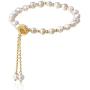 Cowlyn Pearl Bracelet Chain Link Baroque Culture Bossimi 14K Gold Filled Adjustable Fashion Valentine Charm Dainty Handmade Jewelry for Women Wife Girls Mother