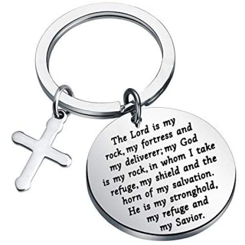 CYTING Christian Gift The Lord is My Rock My Fortress and My Deliverer Cross Keychain Bible Verse Jewelry Inspirational Gift