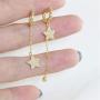 Huggie Crystal Star Chain Dangle Hoop Earrings for Women Girls S925 Sterling Silver with Charms Asymmetrical Pave CZ Tassel Drop Cartilage Clip Dainty Jewelry Christmas Gifts for Mom Sis Gold Plated