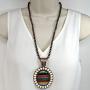 Elosee Turquoise Stone Framed Serape Glass Bubble Pendant Native Pearl 24 Inch Long Necklace