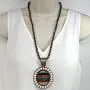 Elosee Turquoise Stone Framed Serape Glass Bubble Pendant Native Pearl 24 Inch Long Necklace