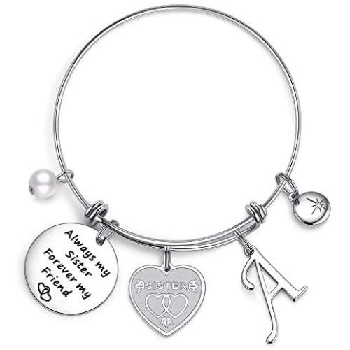Iefil Sister Gifts from Sister Bracelets, Stainless Steel Always My Sister Forever My Friend Sister Charm Bracelets Expandable Friendship Bangle Bracelets Sister Jewelry Gifts for Birthday