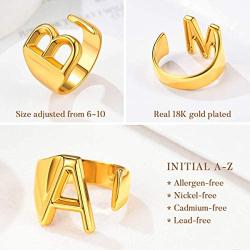 FOCALOOK Initial Ring 18K Gold Plated Letter Rings for Women Open Adjustable Rings Chunky Initial Ring Bold Statement Rings