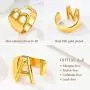FOCALOOK Initial Ring 18K Gold Plated Letter Rings for Women Open Adjustable Rings Chunky Initial Ring Bold Statement Rings